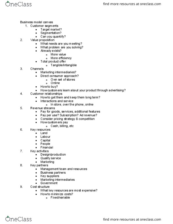 AFM131 Lecture Notes - Lecture 14: Business Model Canvas, Value Proposition, Target Market thumbnail