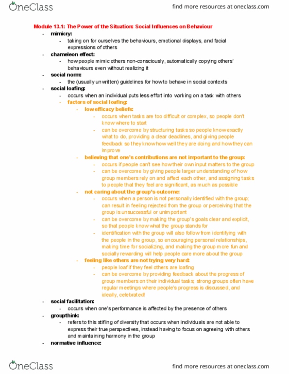 PSYC 1000 Chapter Notes - Chapter 13.1, 13.2, 13.3: Minimal Group Paradigm, Contact Hypothesis, Fundamental Attribution Error thumbnail