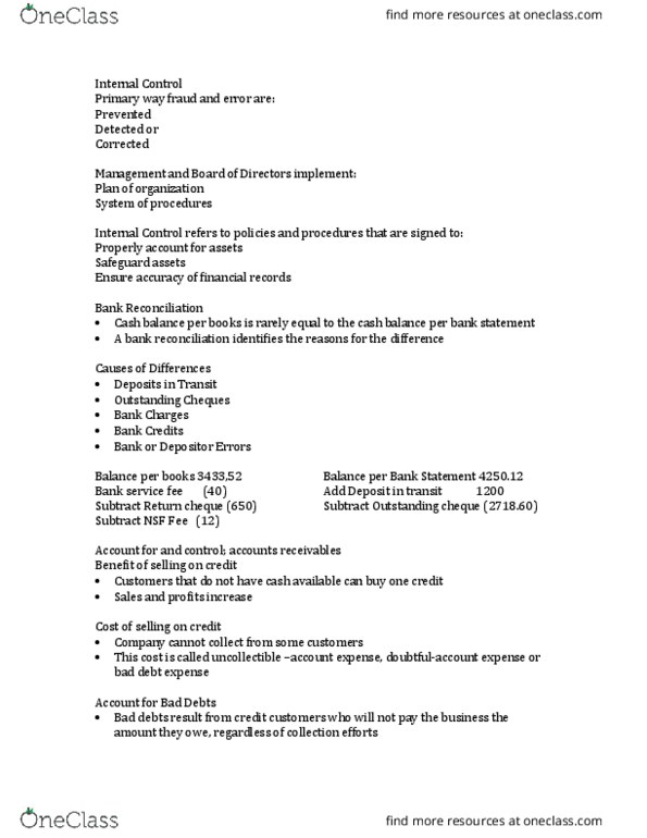 COMMERCE 1AA3 Lecture Notes - Lecture 12: Bank Reconciliation, Bank Statement thumbnail