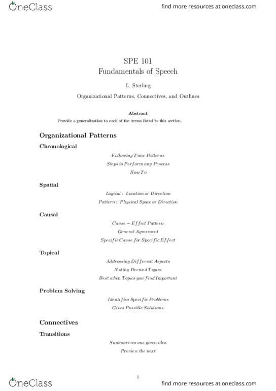 SPE 101 Lecture 3: Organizational Patterns, Connectives, and Outlines thumbnail