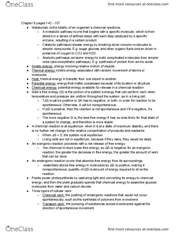 BIO SCI 93 Chapter Notes - Chapter 8: Activation Energy, Reaction Rate, Gibbs Free Energy thumbnail