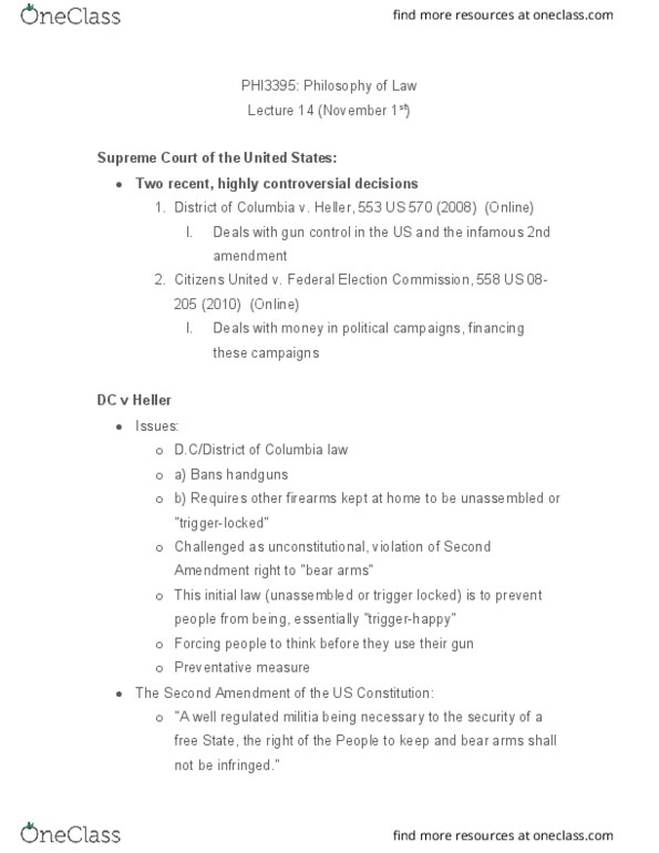 PHI 3395 Lecture Notes - Lecture 14: Federal Election Commission, Russ Feingold, Antonin Scalia thumbnail