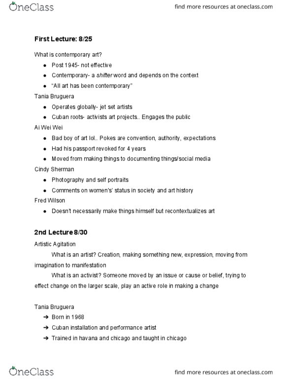 ARH 301 Lecture Notes - Lecture 6: Social Practice, Yinka Shonibare, Marcel Duchamp thumbnail