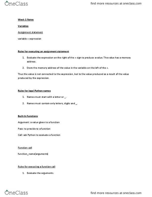 CSC108H1 Chapter Notes - Chapter 1: Return Statement, Memory Address thumbnail