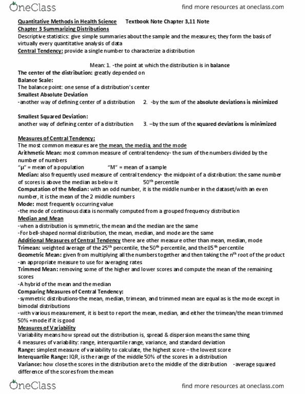 HSS 2381 Chapter Notes - Chapter 3,11: Type I And Type Ii Errors, Null Hypothesis, Trimean thumbnail