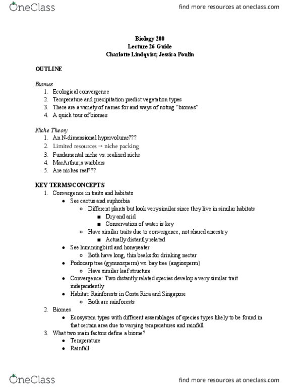 BIO 200 Lecture Notes - Lecture 26: Intertidal Zone, Chthamalus, Niche Differentiation thumbnail