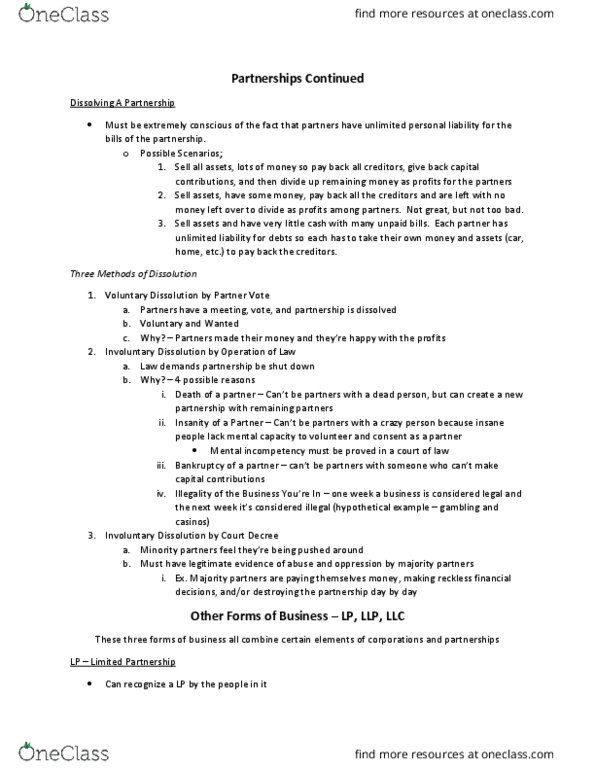 BLW 1002 Lecture Notes - Lecture 19: Final Good, Limited Liability Company, Dietitian thumbnail