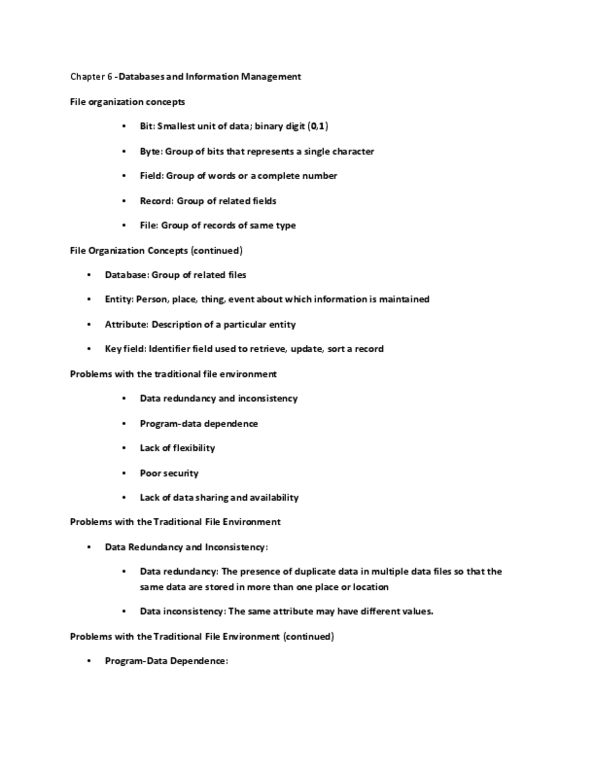 ITM 100 Lecture Notes - Data Definition Language, Database Server, Data Redundancy thumbnail