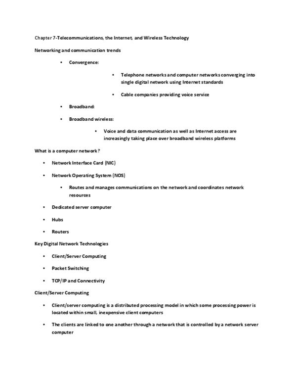 ITM 100 Lecture Notes - Internet Service Provider, Network Interface Controller, Coaxial Cable thumbnail