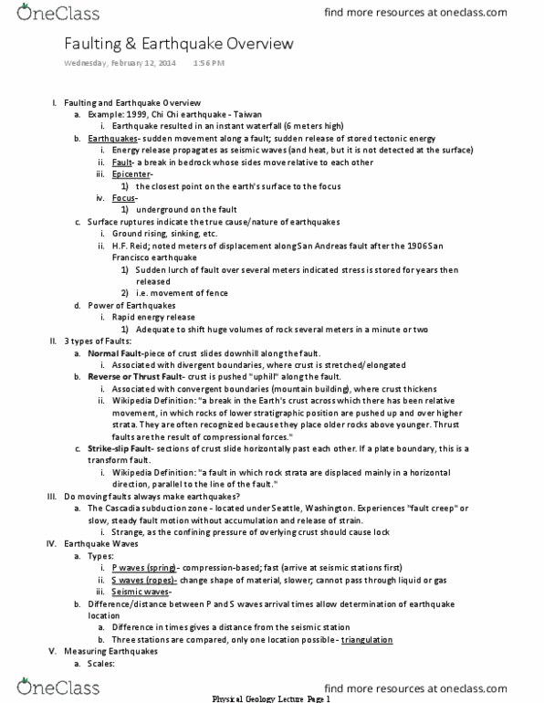 GEOS 1004 Lecture Notes - Lecture 3: Seismometer, Richter Magnitude Scale, Cascadia Subduction Zone thumbnail