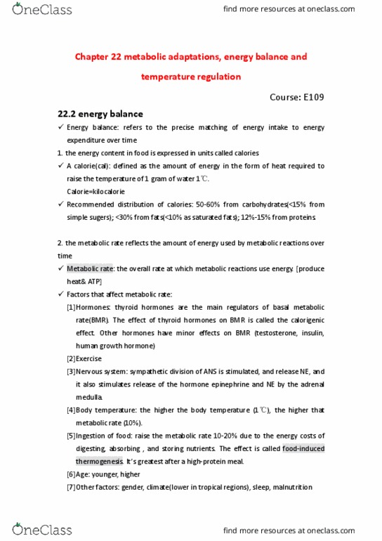 BIO SCI E109 Chapter Notes - Chapter 22: Neuropeptide Y, Leptin, Muscle Tone thumbnail