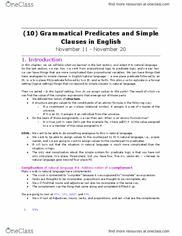 LING 360 Chapter 10: LECTURE NOTES for CH10: Grammatical Predicates and Simple Clauses in English (November 11 - November 20) thumbnail