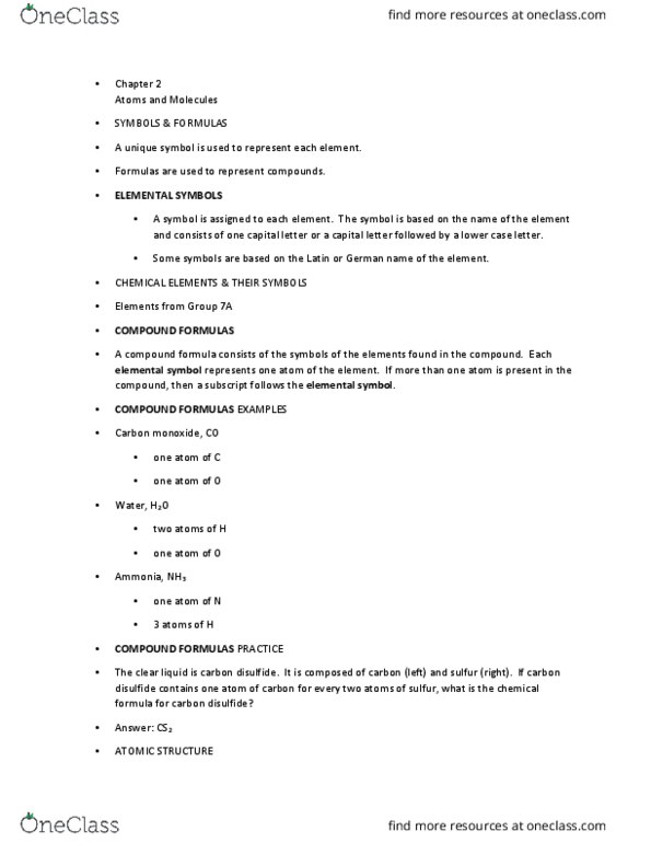 CHY 104 Lecture Notes - Lecture 2: Boron, Unified Atomic Mass Unit, Carbon Disulfide thumbnail