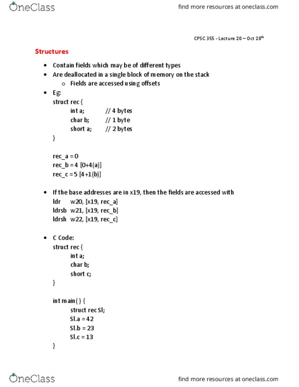 CPSC 355 Lecture Notes - Lecture 20: Assembly Language thumbnail