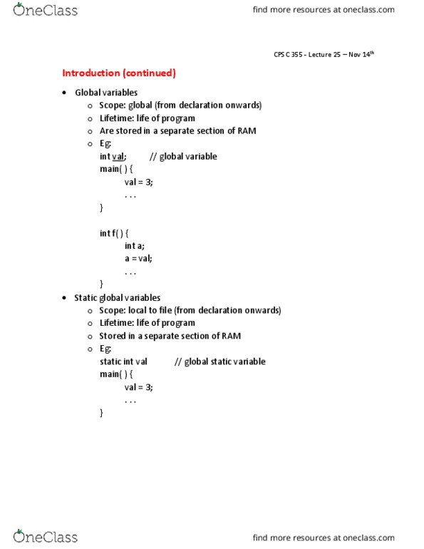 CPSC 355 Lecture Notes - Lecture 25: .Bss, Global Variable, Segmentation Fault thumbnail