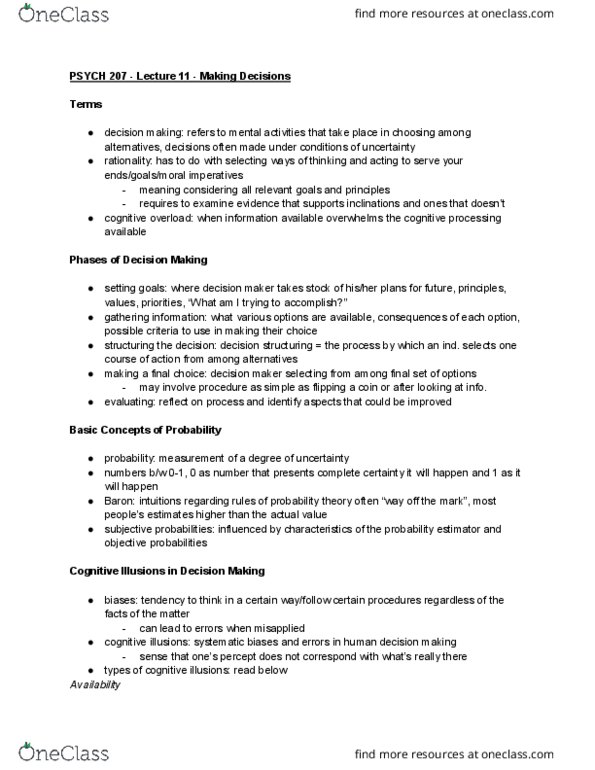 PSYCH207 Lecture Notes - Lecture 11: Utility, Prefrontal Cortex, Ultimatum Game thumbnail