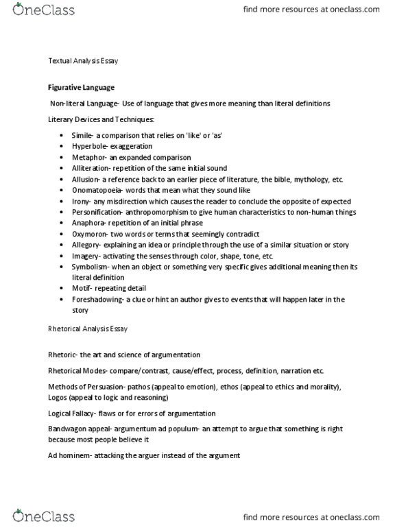 FYW 100 Lecture Notes - Lecture 2: Argumentum Ad Populum, Fallacy, Ad Hominem thumbnail