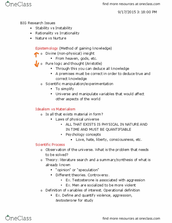 PSY 1101 Lecture Notes - Lecture 2: Operational Definition, Rationality, Materialism thumbnail