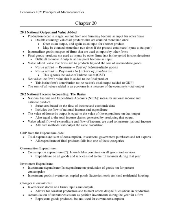 ECON 102 Chapter Notes - Chapter 20: Gross National Product, Fixed Investment, Retained Earnings thumbnail