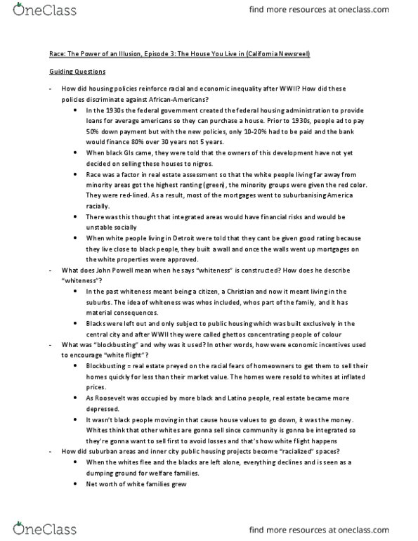 Health Sciences 1002A/B Lecture Notes - Lecture 28: White Flight, Blockbusting, Federal Housing Administration thumbnail