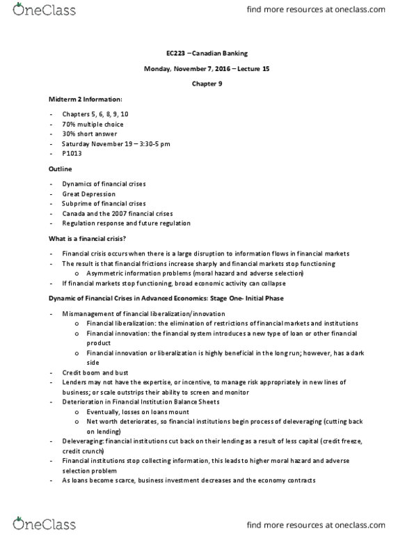 EC223 Lecture Notes - Lecture 15: Monetary Policy, Bear Stearns, Freddie Mac thumbnail