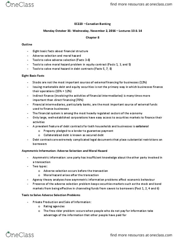 EC223 Lecture Notes - Lecture 13: Adverse Selection thumbnail