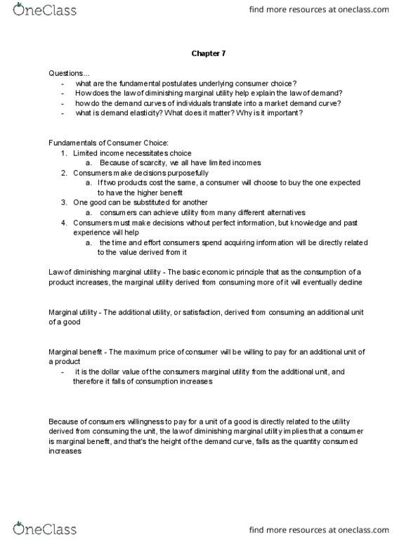 ECO-2023 Chapter Notes - Chapter 7: Normal Good, Marginal Utility, Price Elasticity Of Demand thumbnail