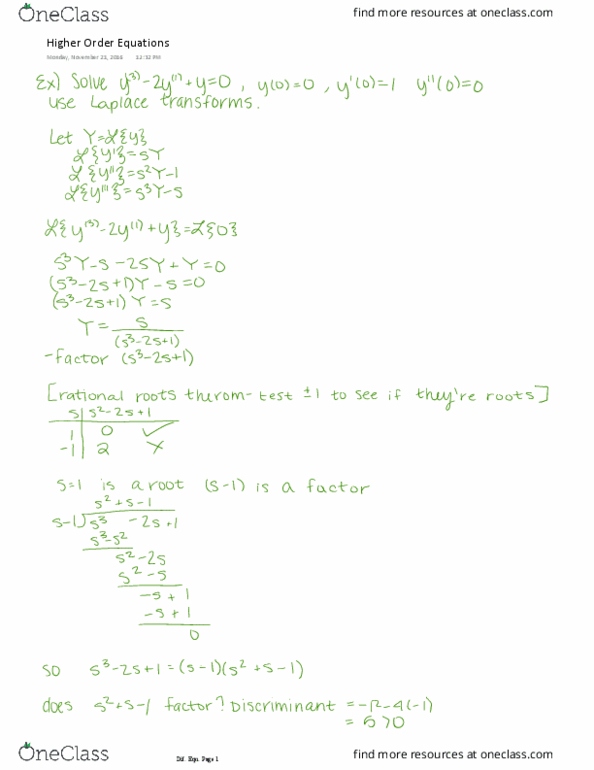 MATH 2233 Lecture 23: Higher Order Equations thumbnail