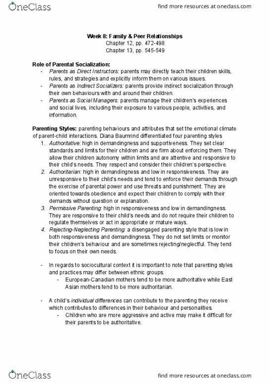 PSYC 251 Chapter Notes - Chapter 12: Stepfamily, Diana Baumrind, Parenting Styles thumbnail