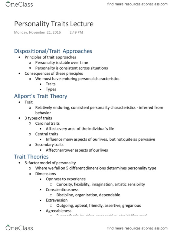 PSYC 101 Lecture Notes - Lecture 31: Positive Psychology, Twin Study, Behavioural Genetics thumbnail