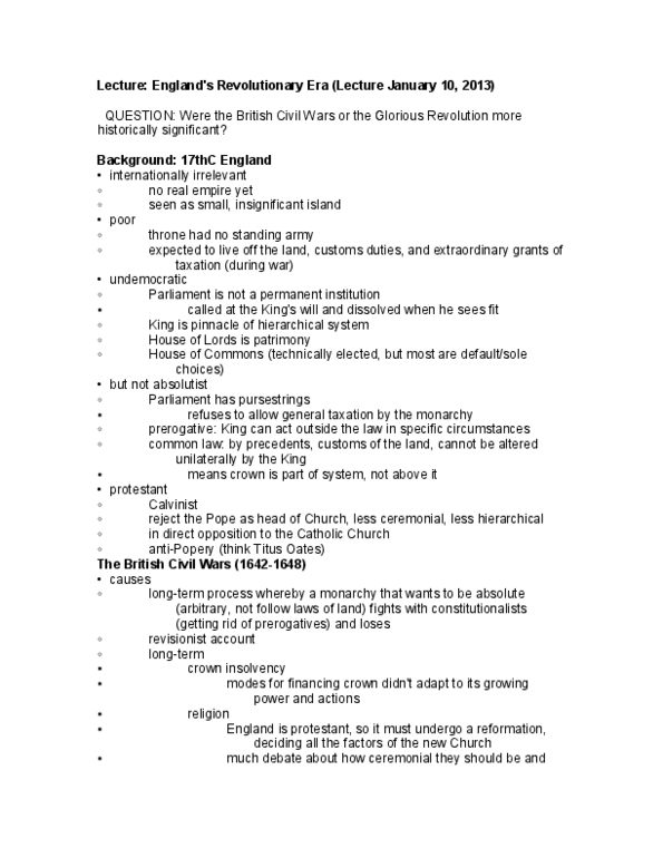 HIST 215 Lecture Notes - Wars Of The Three Kingdoms, Laudianism, Titus Oates thumbnail