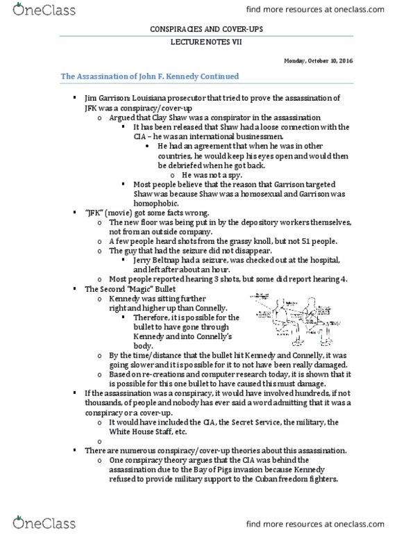 CJ 3533-350 Lecture Notes - Lecture 8: Warren Commission, Cuban Missile Crisis, Dealey Plaza thumbnail