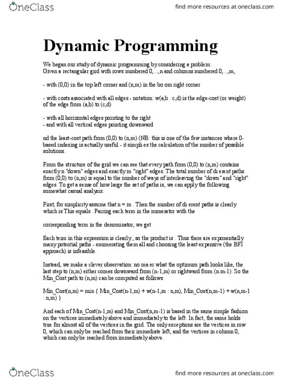 CISC 365 Lecture Notes - Lecture 12: Brie, Dynamic Programming thumbnail