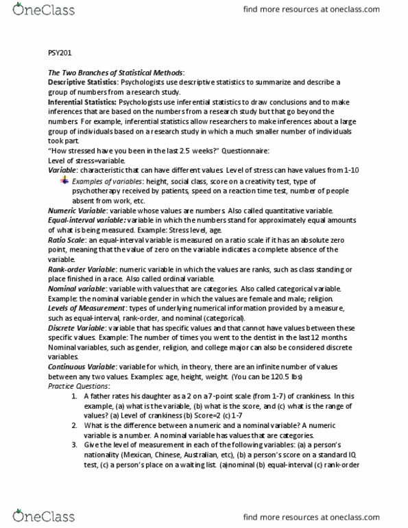 PSY 201 Lecture Notes - Lecture 1: Interquartile Range, Linear Map, Statistical Parameter thumbnail