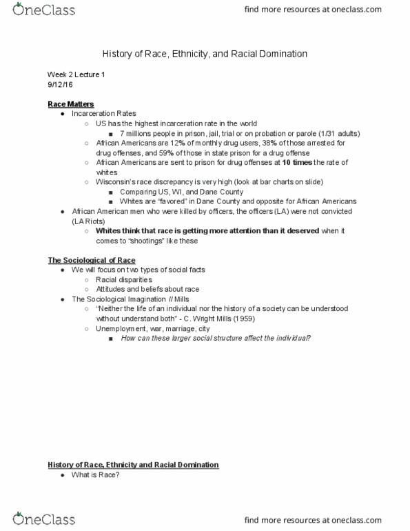 SOC 134 Lecture Notes - Lecture 2: Institutional Racism, De Jure, Voting Rights Act Of 1965 thumbnail