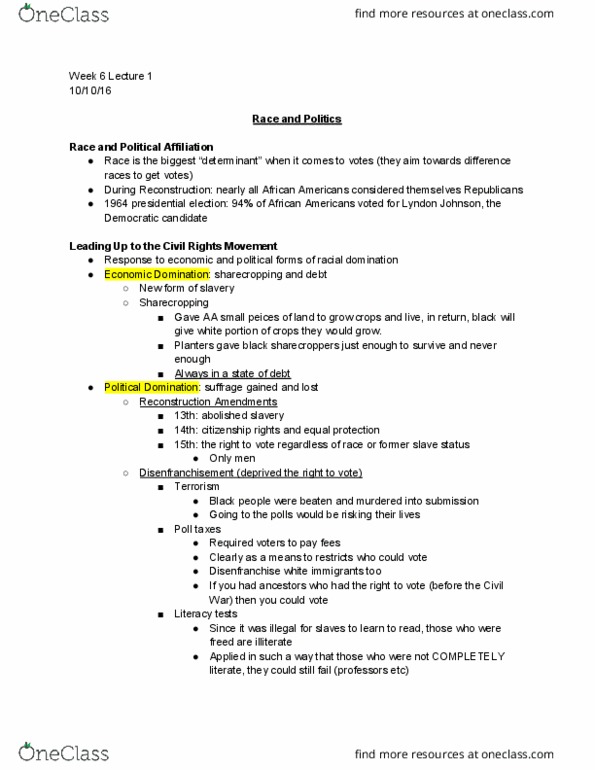 SOC 134 Lecture Notes - Lecture 6: Absentee Ballot, Gerrymandering, Tim Wise thumbnail