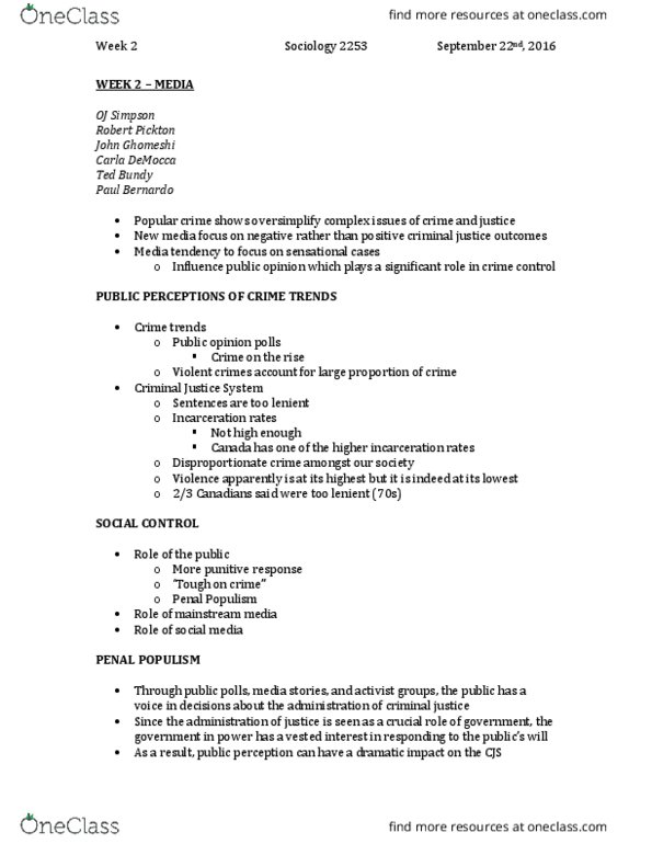 Sociology 2253A/B Lecture Notes - Lecture 2: Due Process, Abusive Power And Control, Informal Social Control thumbnail