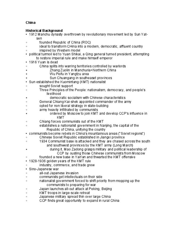 POLI 211 Chapter Notes -Sun Yat-Sen, Yuan Shikai, Communist Party Of China thumbnail