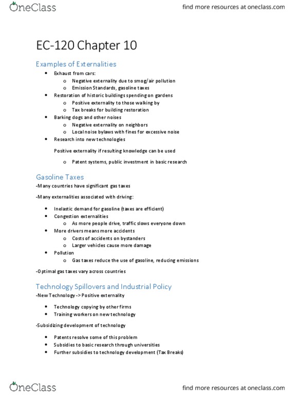 EC120 Chapter Notes - Chapter 10: Environmental Protection, Lant Pritchett, Externality thumbnail
