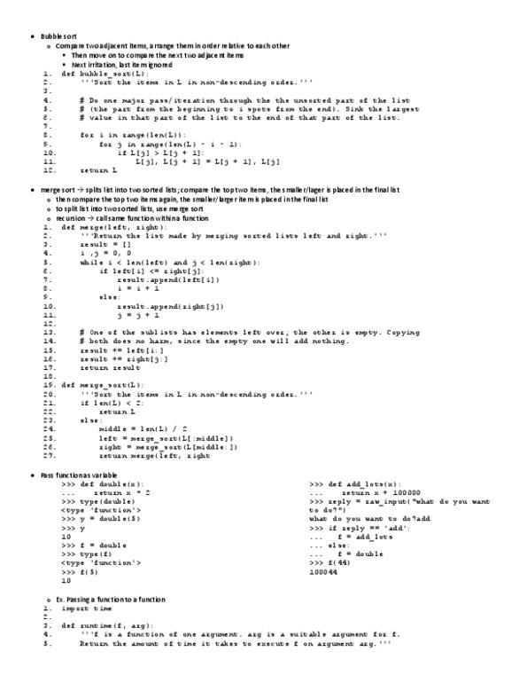 CSC108H1 Lecture Notes - Merge Sort, Bubble Sort thumbnail