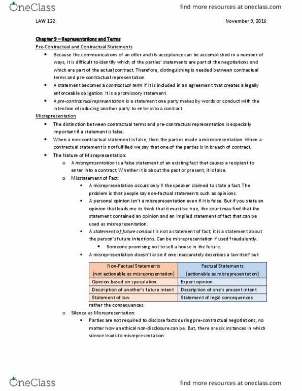 LAW 122 Chapter Notes - Chapter 9: Force Majeure, Rescission, Parol Evidence Rule thumbnail