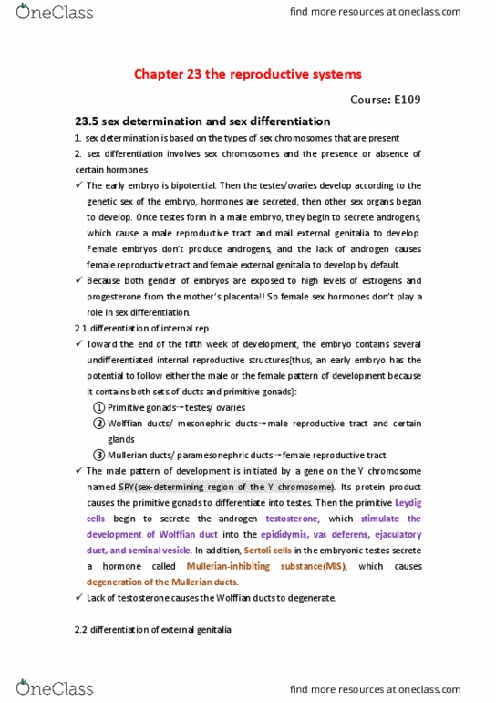 BIO SCI E109 Chapter 23: E109 23.5 sex determination and sex differentiation thumbnail