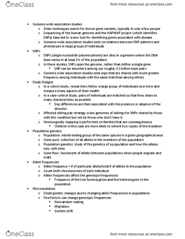 MCB 10 Lecture Notes - Lecture 10: International Hapmap Project, Cohort Study, Allele thumbnail