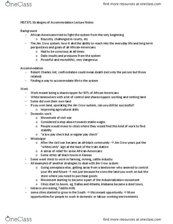 HIST 370 Lecture 11: HIST371 Strategies of Accommodation Lecture Notes thumbnail