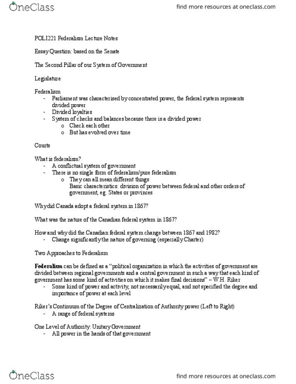 POLI 221 Lecture 27: POLI221 Federalism Lecture Notes thumbnail