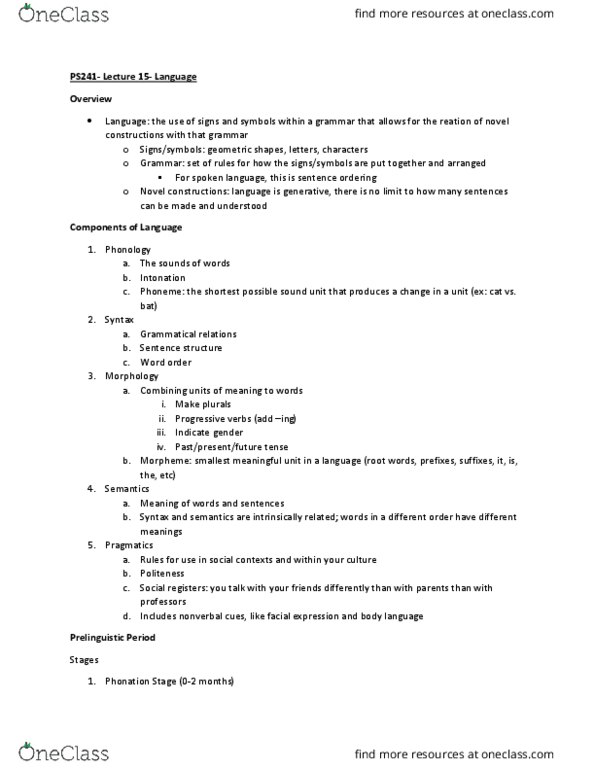 CAS PS 241 Lecture Notes - Lecture 15: Phonation, Morpheme, Phoneme thumbnail