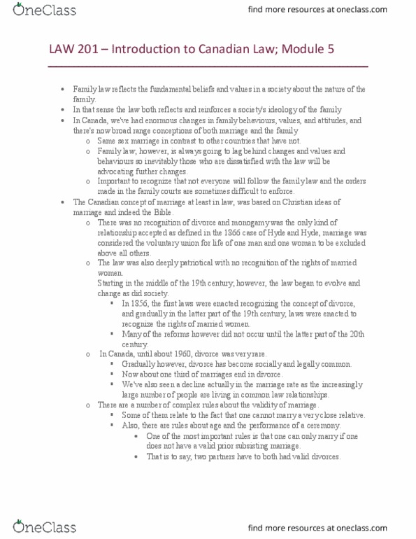 LAW 142 Chapter Notes - Chapter 5: Civil Marriage Act thumbnail