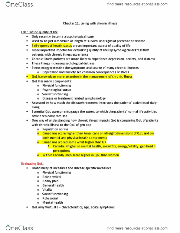 Psychology 2036A/B Chapter 11: Chapter 11 living with chronic illness readings thumbnail