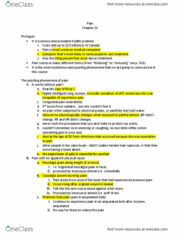 Psychology 2036A/B Lecture 10: Pain week 10 thumbnail