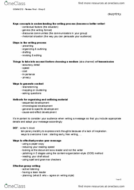 COMM 212 Lecture 2: Condensed lecture and book notes - CHAPTER 2 thumbnail